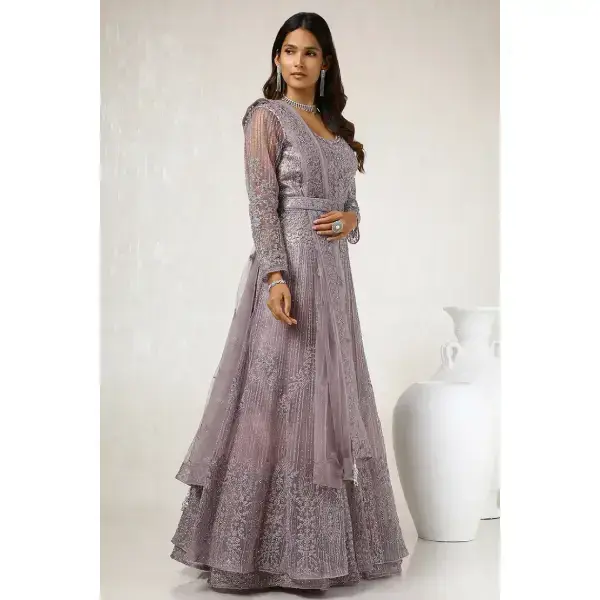 Soch-Purple Net Embellished Lehenga Choli With Belt