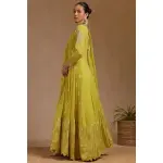 SEASONS-Mustard Georgette Zari Woven Gown With Zardosi
