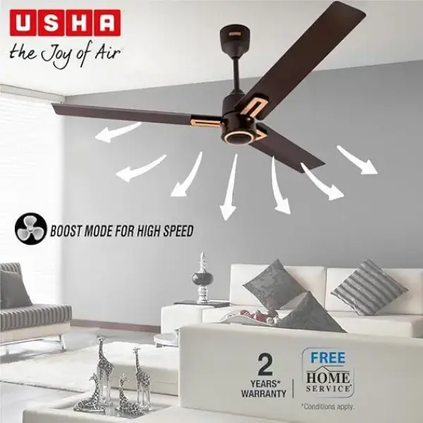 USHA-AeroEdge Plus 1200mm BLDC Ceiling Fan with IR Remote | LED Indicator | BEE 5 Star Rated Energy Efficient | 100% Copper Motor | High Air Delivery 220CMM | 2 Year Warranty | (Smoke Brown)