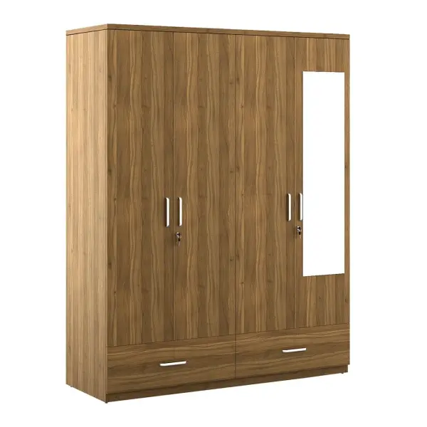 WoodenStreet-Kosmo Linden 4 Door Wardrobe with Mirror