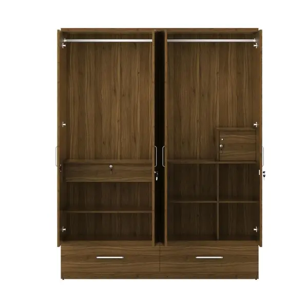 WoodenStreet-Kosmo Linden 4 Door Wardrobe with Mirror